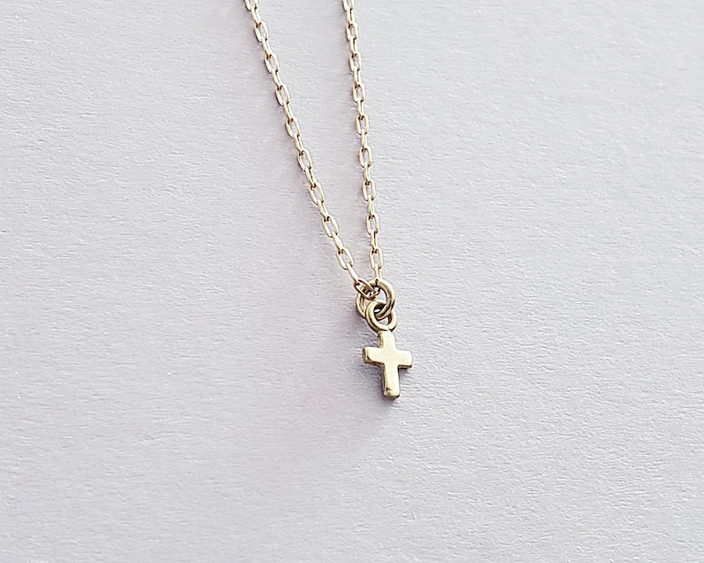 Tiny gold cross necklace small gold cross faith necklace delicate dainty everyday illusy image 3