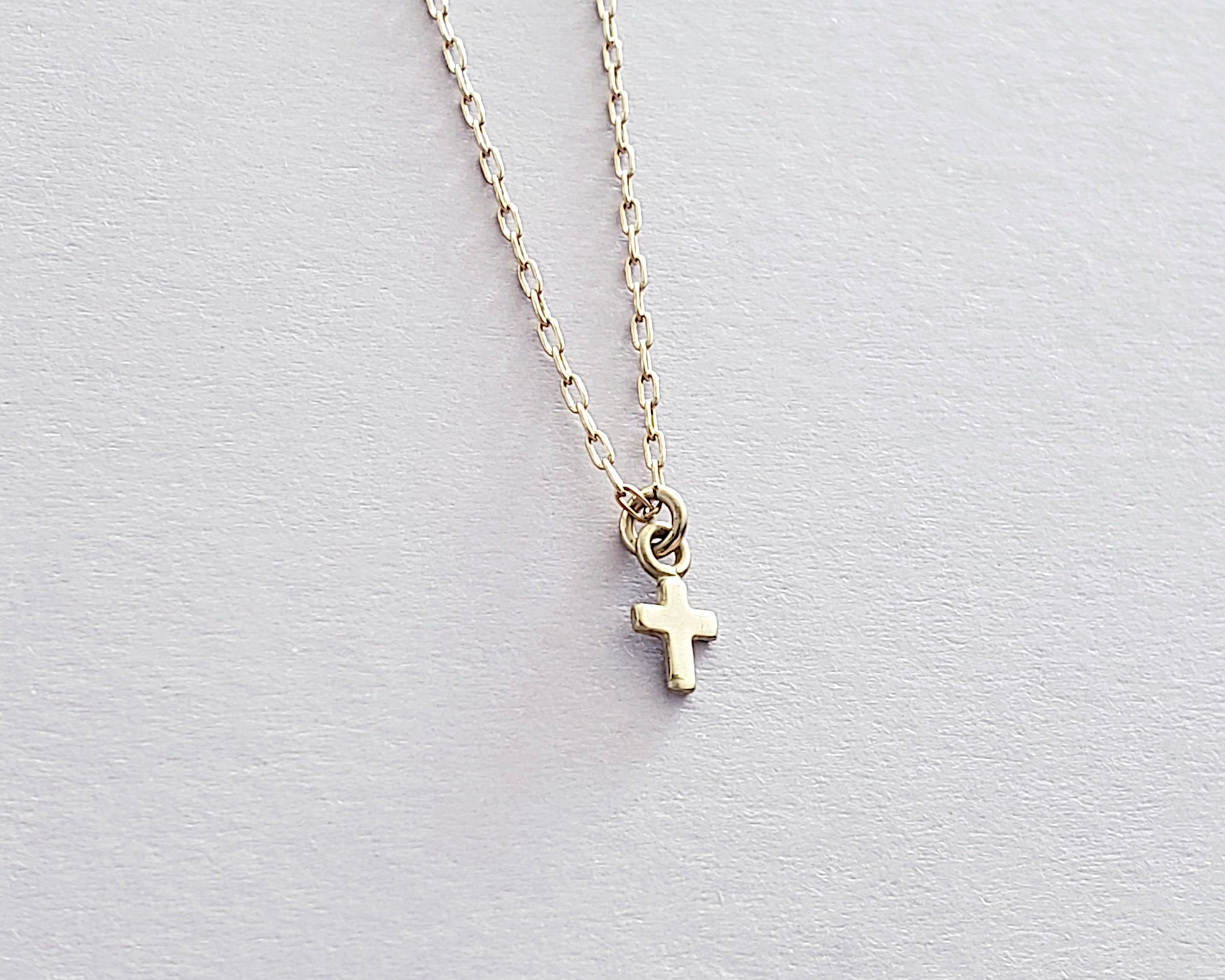Tiny gold cross necklace small gold cross delicate dainty Etsy