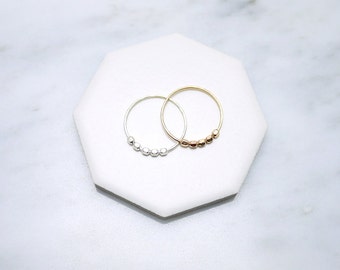 Bead spinner rings - fidget ring - thin stacking rings - sterling silver and gold - dainty minimal illusy