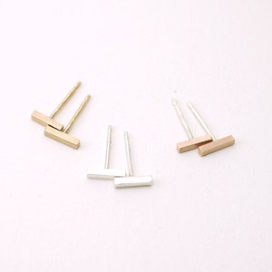 Tiny bar post earrings - silver / gold / rose pink - minimal line studs - dainty delicate illusy