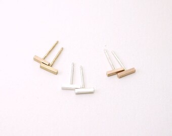 Tiny bar post earrings - silver / gold / rose pink - minimal line studs - dainty delicate illusy