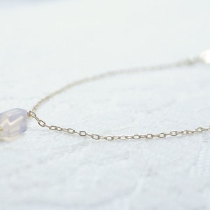 Thin gold bracelet clear pink opalite on 14K gold filled simple delicate jewelry image 2