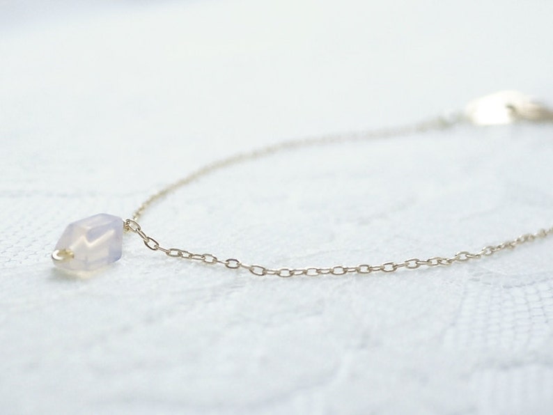 Thin gold bracelet clear pink opalite on 14K gold filled simple delicate jewelry image 2