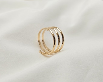 Anillo de envoltura en espiral - Anillo ajustable - Anillo triple - Anillo de oro y plata - illusy