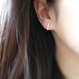Bar earrings - beaded bar earrings - silver dot earrings - simple minimal dainty