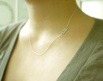 Initial tag necklace - thin dash on sterling silver - personalized custom delicate jewelry