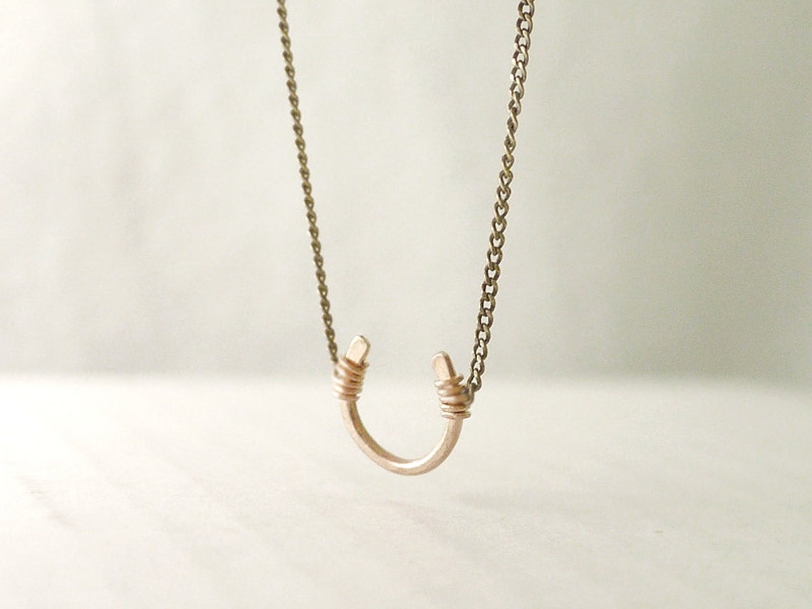 Small Horseshoe Necklace Antique Brass Chain Delicate Etsy