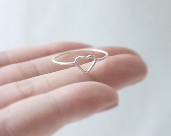 Heart ring - sterling silver - tiny open heart - delicate dainty jewelry