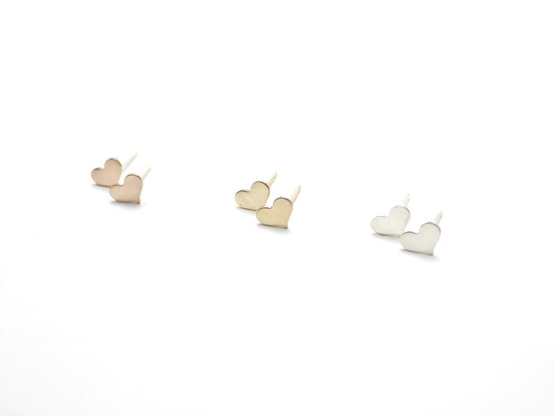 Small heart post earrings silver / gold / pink rose heart studs dainty minimal image 2