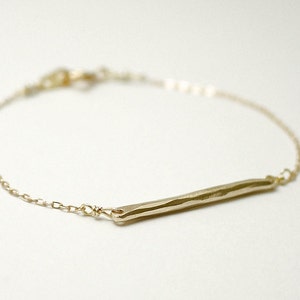 Gold bar bracelet horizontal bar bronze hammered minimal simple jewelry image 2