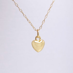 Small puffy heart necklace - silver heart , gold heart - love necklace - dainty minimalist illusy