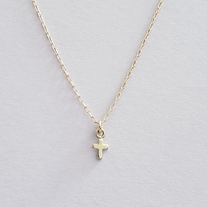 Tiny gold cross necklace small gold cross faith necklace delicate dainty everyday illusy image 2