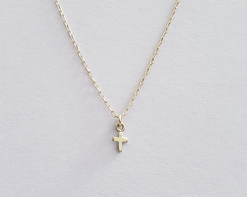 Tiny gold cross necklace small gold cross faith necklace delicate dainty everyday illusy image 2