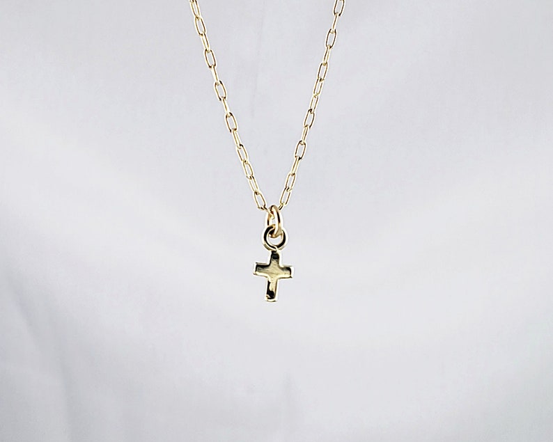 Tiny gold cross necklace small gold cross faith necklace delicate dainty everyday illusy image 4