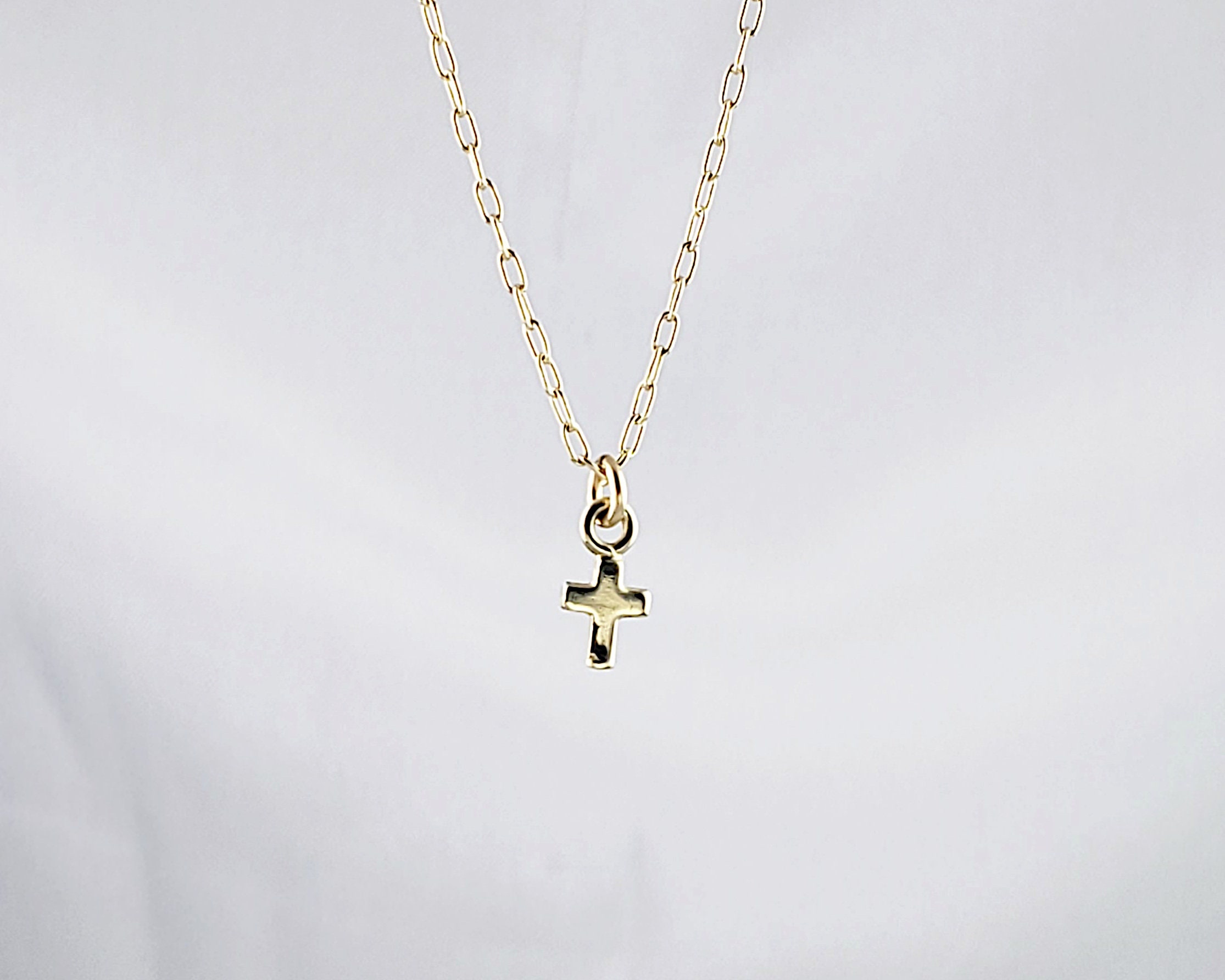 Tiny gold cross necklace small gold cross delicate dainty Etsy