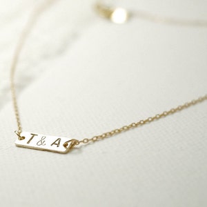 Initial tag necklace personalized sideways or center customized dainty jewelry image 2