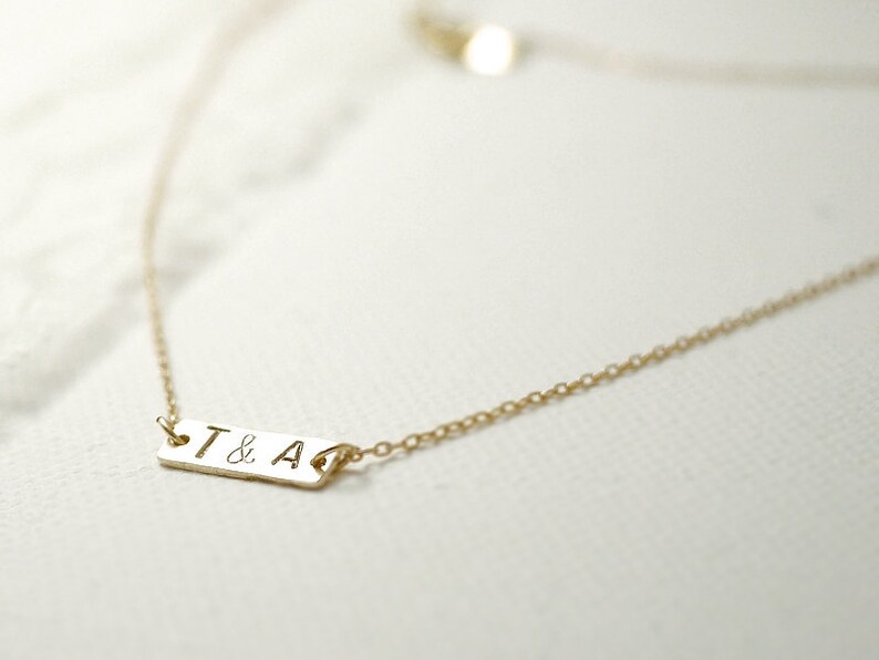 Initial tag necklace personalized sideways or center customized dainty jewelry image 2