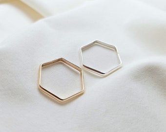 Anillo hexagonal moderno - hexágono semicircular - anillo apilable - geométrico minimalista - oro y plata