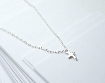 Silver cross necklace - tiny silver cross - dainty cross necklace - minimal layering illusy