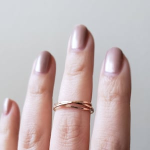 Thin interlocked ring - Spinner rings fidget ring - hammered ring - skinny ring - stack ring - dainty