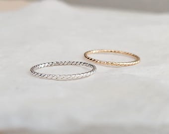Twisted Ring Band, Sterling Silver and 14K Gold Filled, Dainty Rope Ring, Minimalist Stack