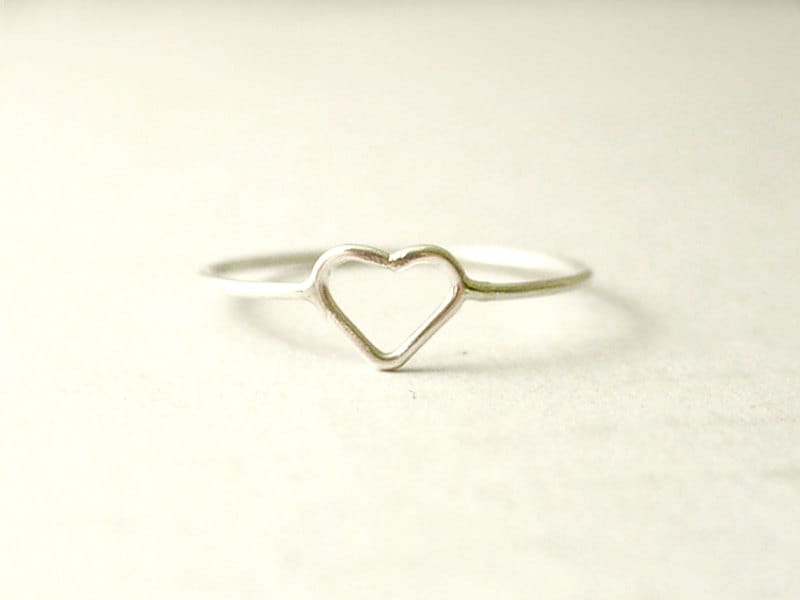 Heart Ring Sterling Silver Tiny Open Heart Delicate - Etsy