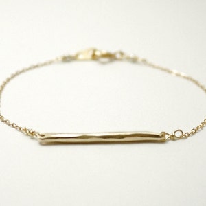 Gold bar bracelet - horizontal bar bronze - hammered - minimal simple jewelry
