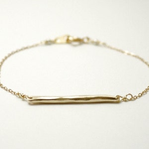 Gold bar bracelet horizontal bar bronze hammered minimal simple jewelry image 1