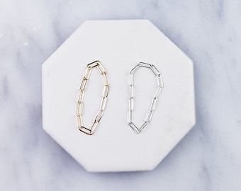 Paperclip chain ring - long drawn chain - silver gold chain ring - thin chain ring - minimal chain ring - illusy