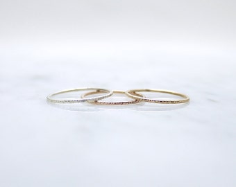 Hammered stacking rings - silver gold rose pink - textured sparkle bands - dainty minimalist