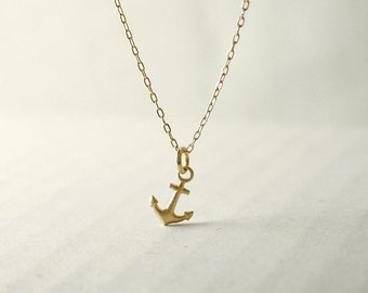 Tiny anchor necklace - brass on gold filled chain - nautical delicate jewelry