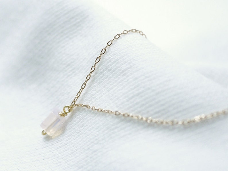 Thin gold bracelet clear pink opalite on 14K gold filled simple delicate jewelry image 3