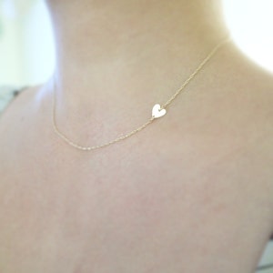 Tiny heart necklace - sideways heart , center heart - gold sterling silver - dainty jewelry