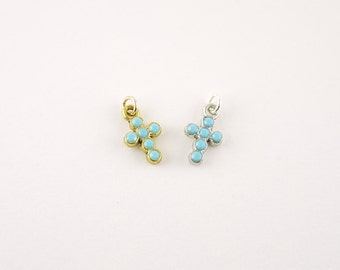 Turquoise cross charms - silver cross gold cross - crystal chaton charm - dainty jewelry - illusy