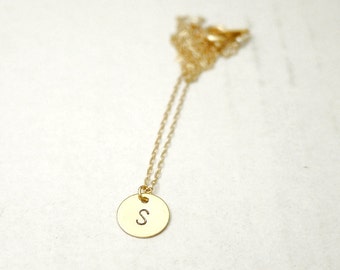 Gold initial circle necklace - dainty delicate personalized charm - gold filled chain