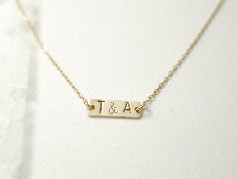 Initial tag necklace personalized sideways or center customized dainty jewelry image 3