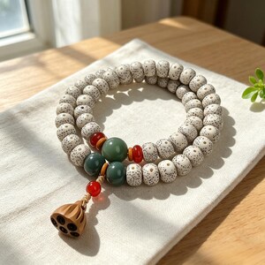 Pulsera Xingyue Bodhi de doble lazo, cuentas de oración tibetanas, pulsera con dije de loto estilo boho para yoga y atención plena.