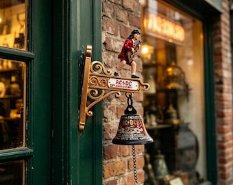 ACDC Doorbell Wall Bell | Rock Music Inspired Hanging Door Chime | Vintage Pub Style Decor | Rustic Entryway Accent