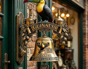 Campanello da parete a forma di tucano Guinness / Campanello da appendere in stile pub vintage / Decorazione con uccelli tropicali / Accente rustico per l'ingresso