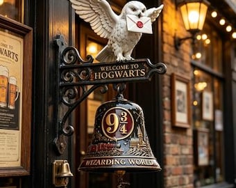 Hogwarts Doorbell Wall Bell | Wizard Inspired Hanging Door Chime | Fantasy Magic Decor | Rustic Entryway Accent | Unique Gift