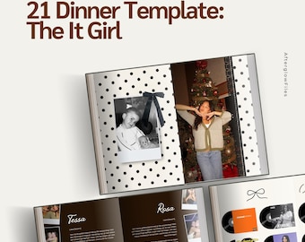 Het It Girl 21e verjaardagsdiner Canva-sjabloon | Bewerkbaar dinerboek voor je 21e verjaardag