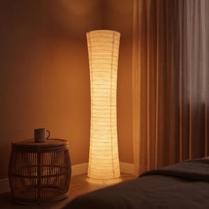 Tall Rice Paper Floor Lamp: Japandi Wabi Sabi Corner Light, Dimmable Remote Control