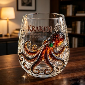 Kraken Glass Cup, Handmade Fantasy Drinkware, Unique Sea Monster Wine Glass, Ocean Inspired Creative Home Gift