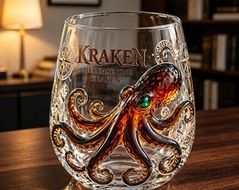 Kraken-Glasbecher, handgefertigtes Fantasie-Trinkgefäß, einzigartiges Weinglas mit Seeungeheuer-Motiv, kreatives Geschenk für Zuhause mit Meeresmotiv