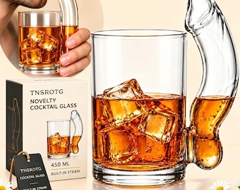 Bicchiere da cocktail originale con cannuccia laterale incorporata, 450 ml. Divertente bicchiere da whisky, regalo scherzoso per addio al nubilato, bicchiere divertente, regalo di compleanno.