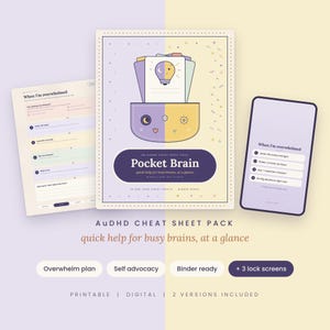AuDHD Pocket Brain Cheat Sheet Pack, Self Advocacy Binder Pages (Digital PDF)