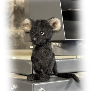 Miniature  Weighted Posable Jointed OOAK Collectors Handmade Black Mouse