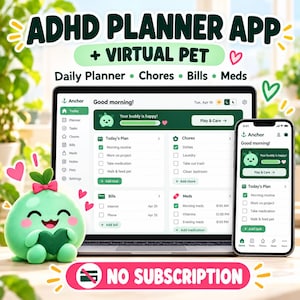 ADHD Planner App with Virtual Pet | Daily Planner, Chores, Bills & Medication Tracker