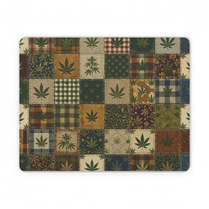 Cannabis Leaf Patchwork Quilt PU Leather Mouse Mat