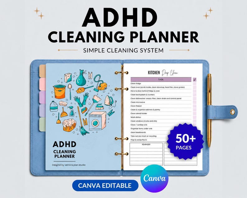 ADHD Cleaning Planner, Daily Weekly Cleaning Schedule, Deep Clean Checklist, Declutter Challenge ...
